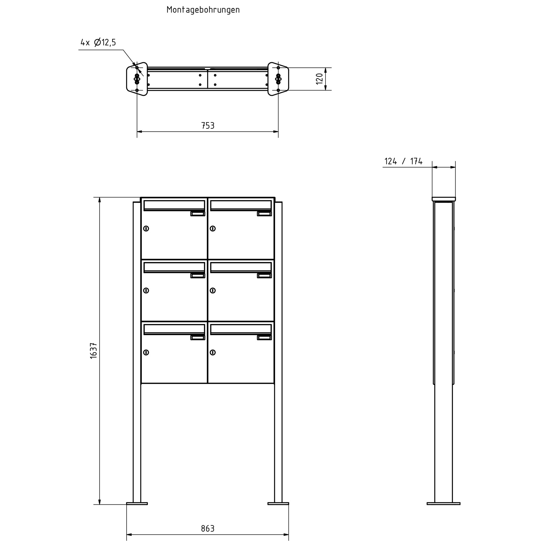6er 2x3 Edelstahl Standbriefkasten Design BASIC Plus 380X ST-T - RAL nach Wahl 6er 2x3 Edelstahl Standbriefkasten Design BASIC Plus 380X ST-T - RAL nach Wahl