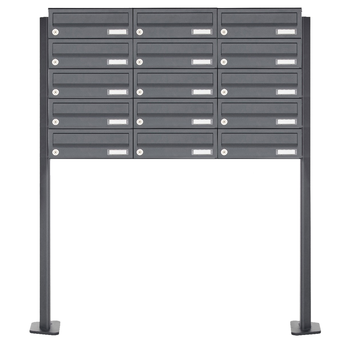 15er 5x3 Edelstahl Briefkastenanlage freistehend Design BASIC Plus 385XP ST-T - RAL nach Wahl 15er 5x3 Edelstahl Briefkastenanlage freistehend Design BASIC Plus 385XP ST-T - RAL nach Wahl