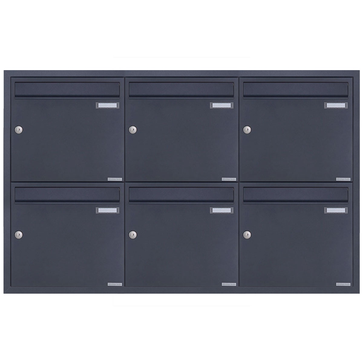 6-piece 3x2 stainless steel flush-mounted letterbox system BASIC Plus 382XU UP - RAL of your choice - 6 parties 6-piece 3x2 stainless steel flush-mounted letterbox system BASIC Plus 382XU UP - RAL of your choice - 6 parties