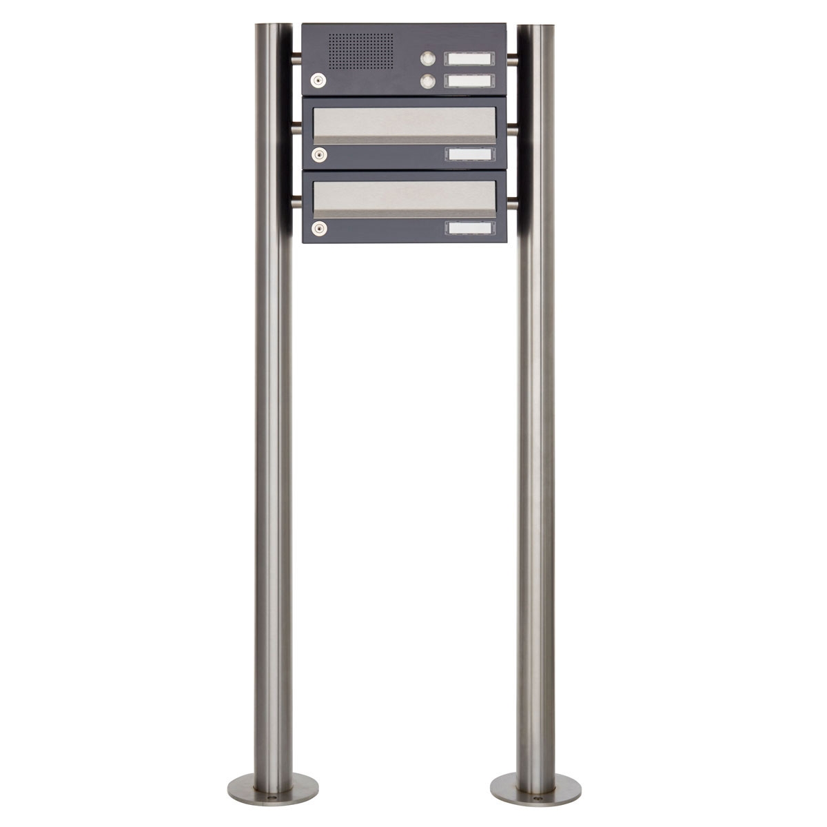 2er Standbriefkasten Design BASIC 385 ST-R mit Klingelkasten - Edelstahl-RAL 7016 anthrazitgrau 2er Standbriefkasten Design BASIC 385 ST-R mit Klingelkasten - Edelstahl-RAL 7016 anthrazitgrau