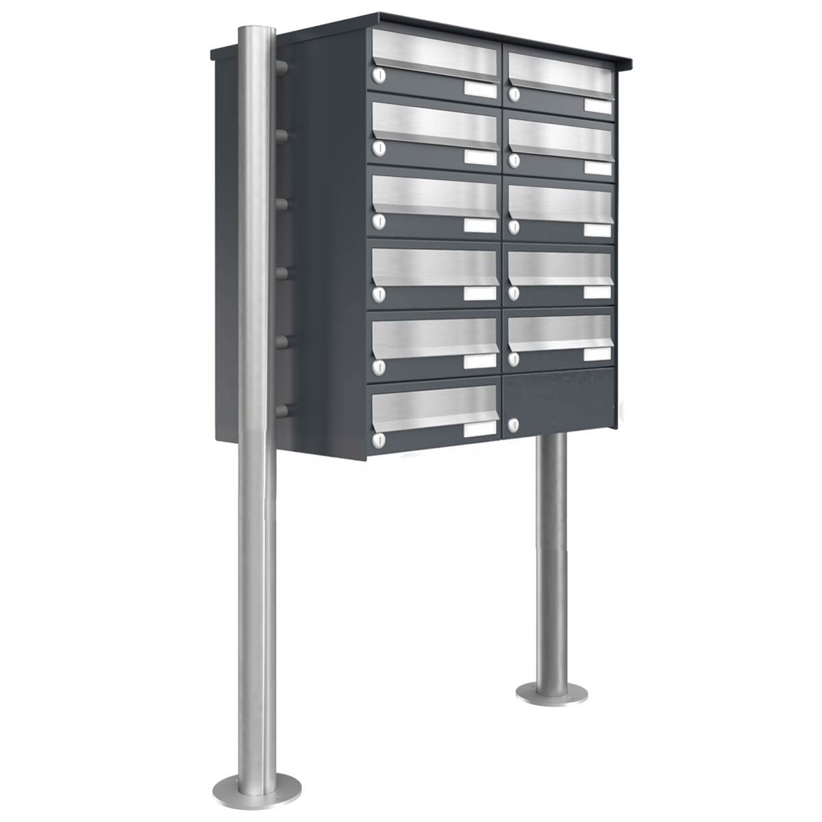 11er Briefkastenanlage freistehend Design BASIC 385-7016 ST-R - Edelstahl-RAL 7016 anthrazitgrau