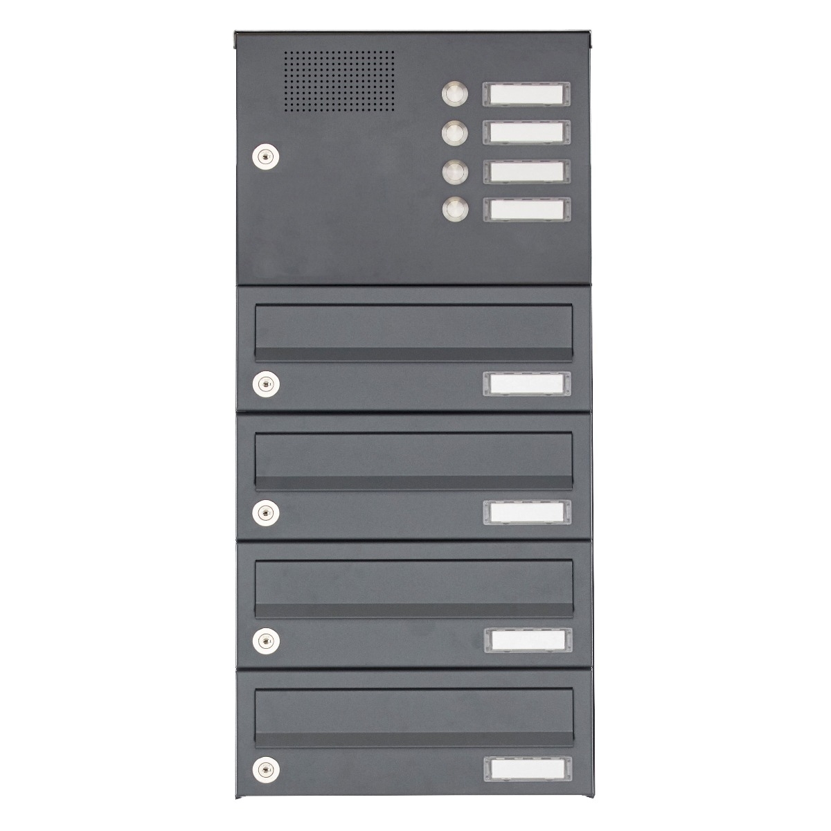 4er Aufputz Briefkastenanlage Design BASIC 385A-7016 AP mit Klingelkasten - RAL 7016 anthrazitgrau