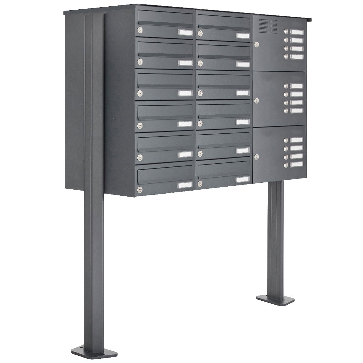 12er 3x6 stainless steel free-standing letterbox design BASIC Plus 385XP ST-T with bell box - RAL of your choice