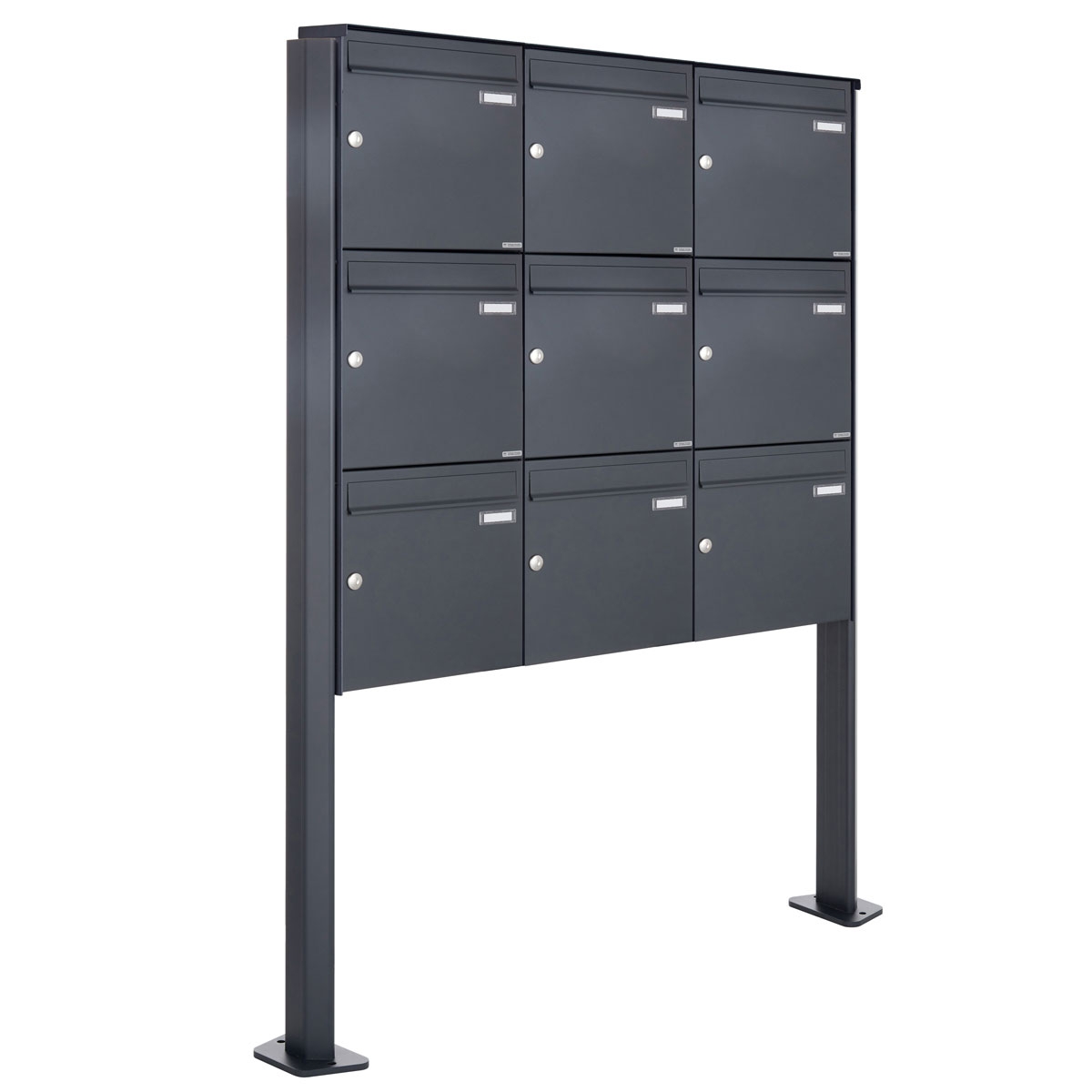 9er 3x3 Edelstahl Standbriefkasten Design BASIC Plus 380X ST-T - RAL nach Wahl 9er 3x3 Edelstahl Standbriefkasten Design BASIC Plus 380X ST-T - RAL nach Wahl