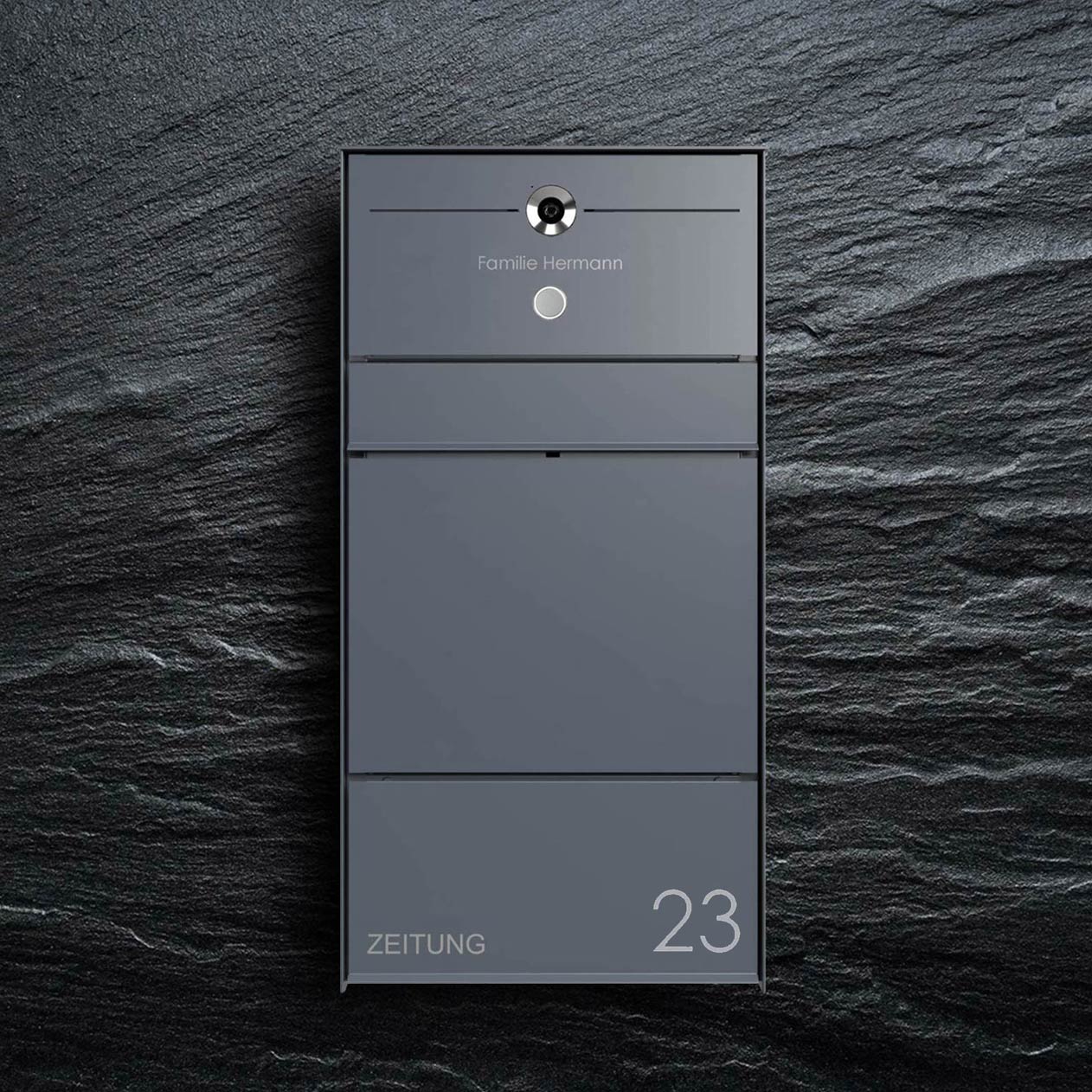 Design surface-mounted letterbox GOETHE AP with newspaper compartment - RAL of your choice - COMELIT Switch - VIDEO complete set Wifi Design surface-mounted letterbox GOETHE AP with newspaper compartment - RAL of your choice - COMELIT Switch - VIDEO complete set Wifi