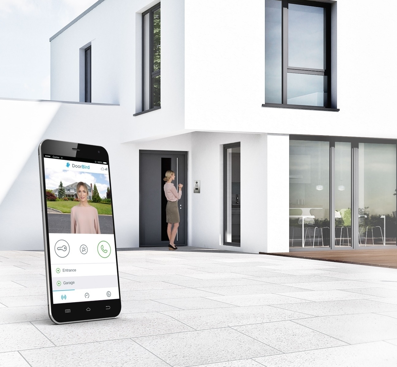 Design pedestal letterbox GOETHE ST-Q lateral with DoorBird video intercom - RAL of your choice