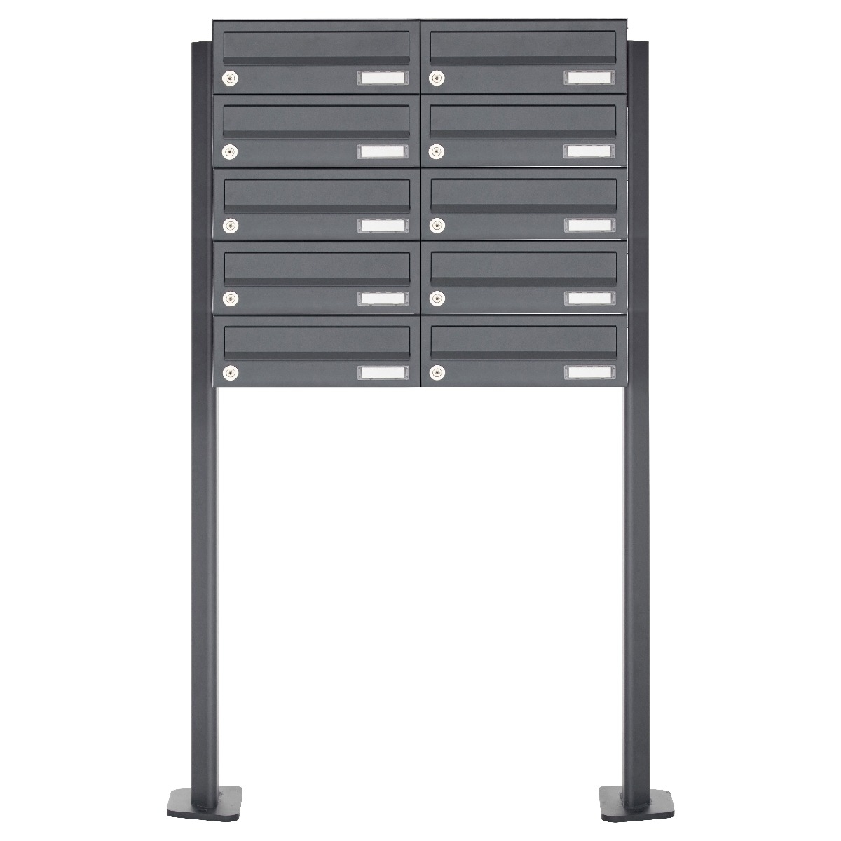 10er Briefkastenanlage freistehend Design BASIC 385P-7016 ST-T - RAL 7016 anthrazitgrau 10er Briefkastenanlage freistehend Design BASIC 385P-7016 ST-T - RAL 7016 anthrazitgrau