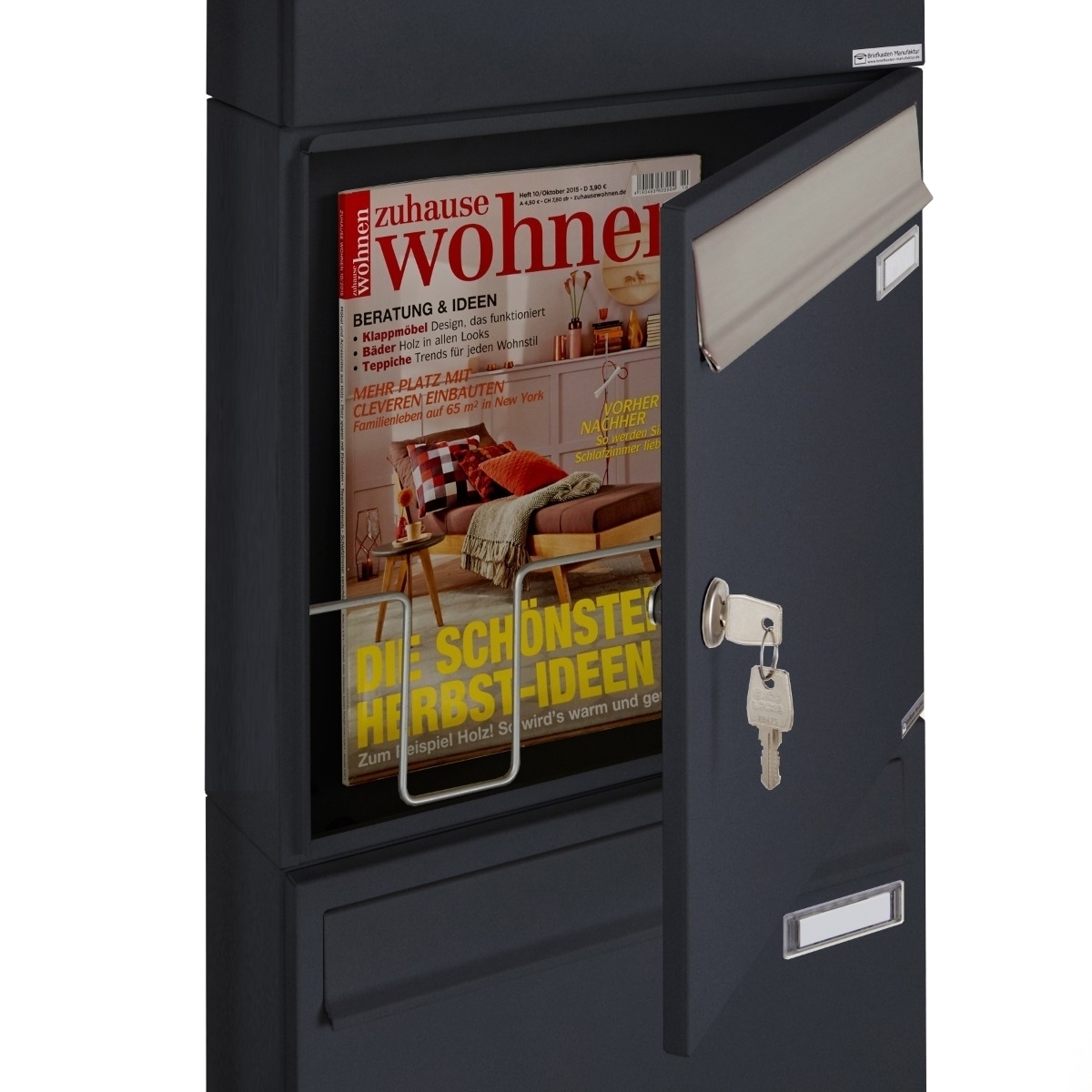 6er 3x2 Aufputz Briefkasten BASIC 382A AP mit Zeitungsfach - Edelstahl-RAL 7016 anthrazitgrau