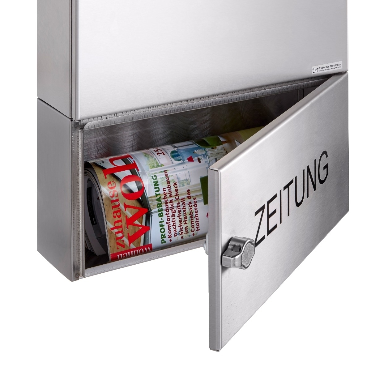 3-piece stainless steel surface-mounted letterbox design BASIC 382A AP with closed newspaper compartment 3-piece stainless steel surface-mounted letterbox design BASIC 382A AP with closed newspaper compartment