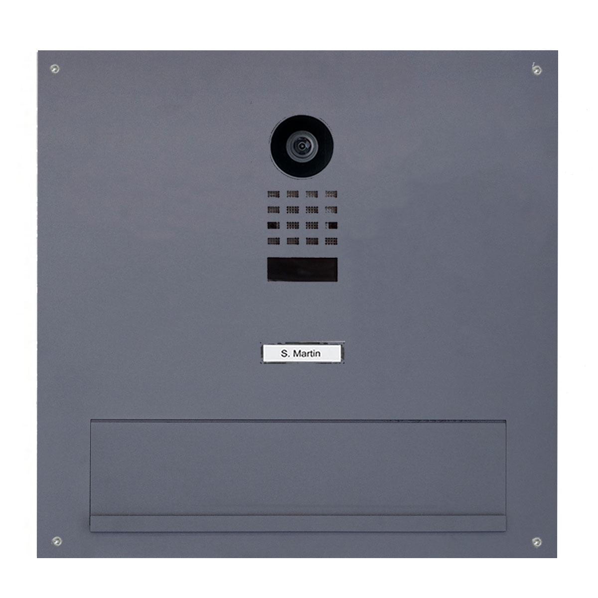Briefeinwurf aus Edelstahl mit DoorBird Video- Sprechanlage - Einwurf 350x63mm - 410x375mm - RAL nach Wahl Briefeinwurf aus Edelstahl mit DoorBird Video- Sprechanlage - Einwurf 350x63mm - 410x375mm - RAL nach Wahl