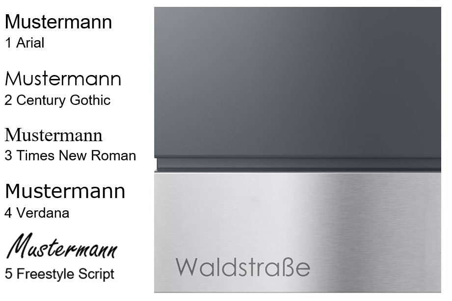 Street name as laser engraving, grey Street name as laser engraving, grey