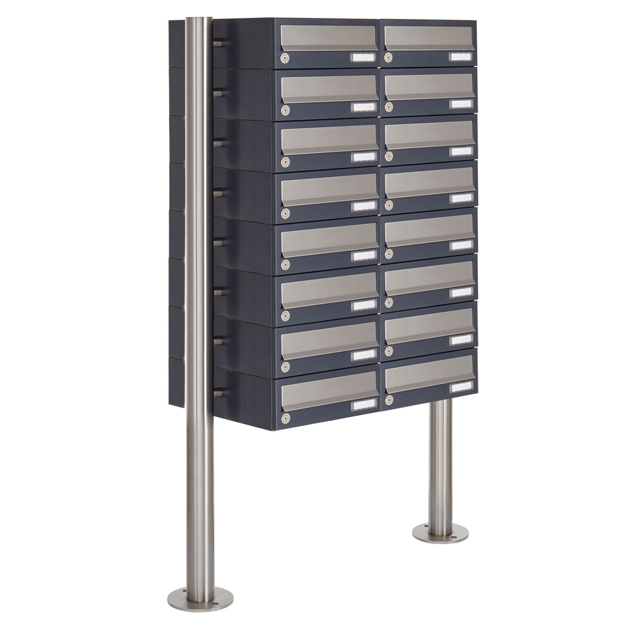 16er 8x2 Briefkastenanlage freistehend Design BASIC 385 ST-R - Edelstahl-RAL 7016 anthrazitgrau