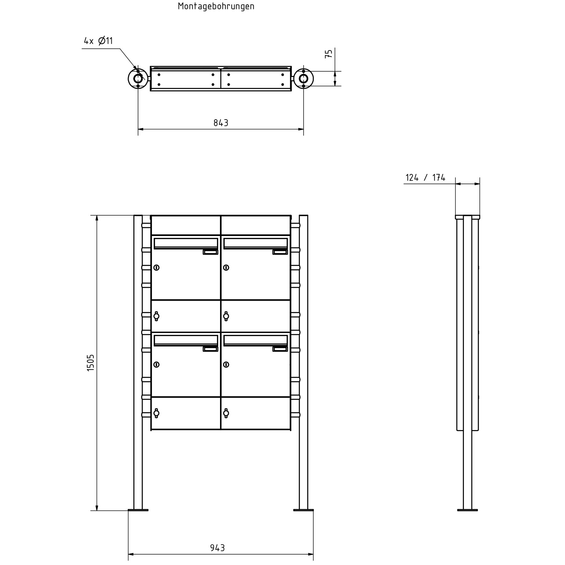 4er 2x2 Edelstahl Standbriefkasten Design BASIC Plus 381X ST-R mit Klingelkasten & Zeitungsfach - RAL 4er 2x2 Edelstahl Standbriefkasten Design BASIC Plus 381X ST-R mit Klingelkasten & Zeitungsfach - RAL