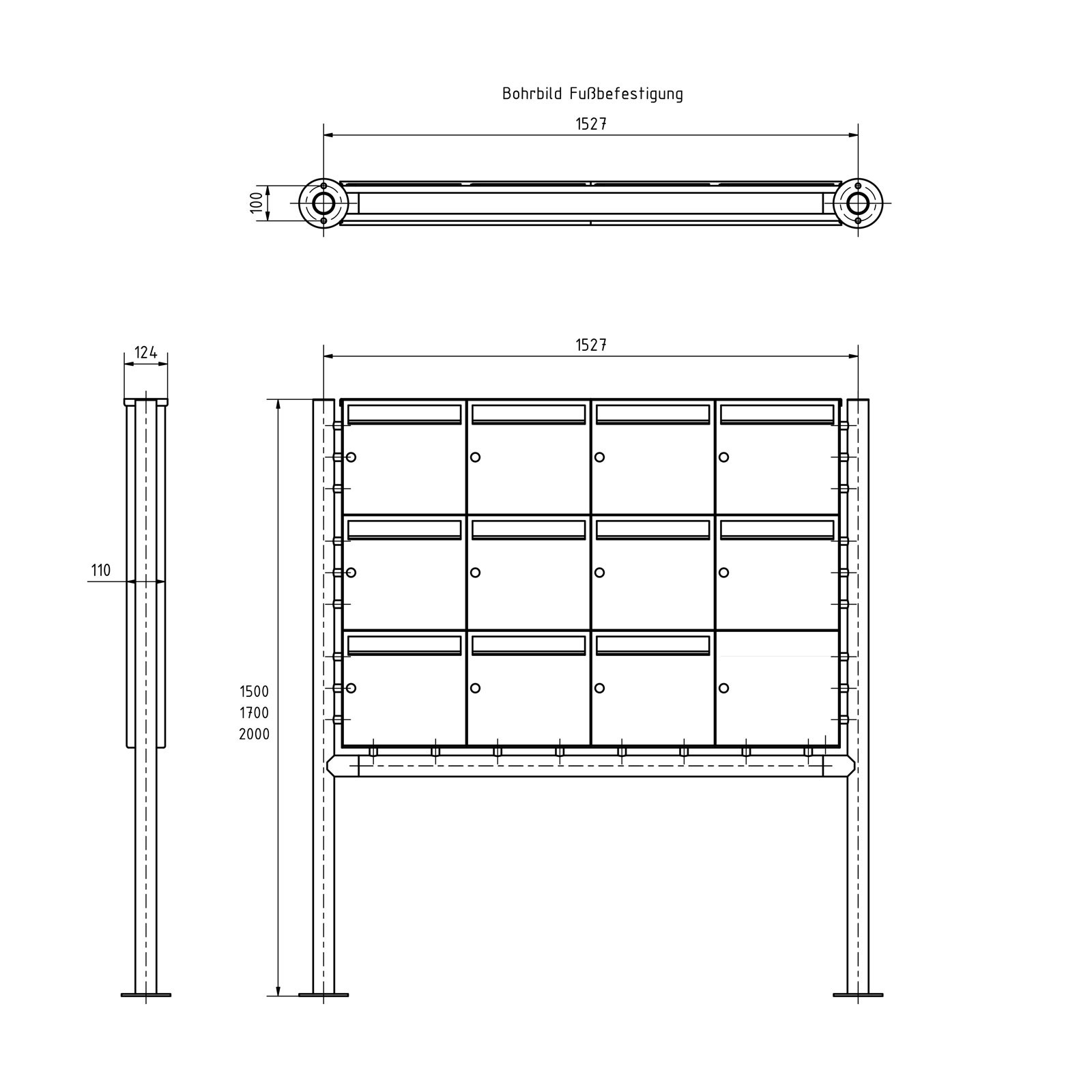 11er 3x4 Edelstahl Standbriefkasten Design BASIC Plus 381X ST-R - Edelstahl V2A geschliffen 11er 3x4 Edelstahl Standbriefkasten Design BASIC Plus 381X ST-R - Edelstahl V2A geschliffen