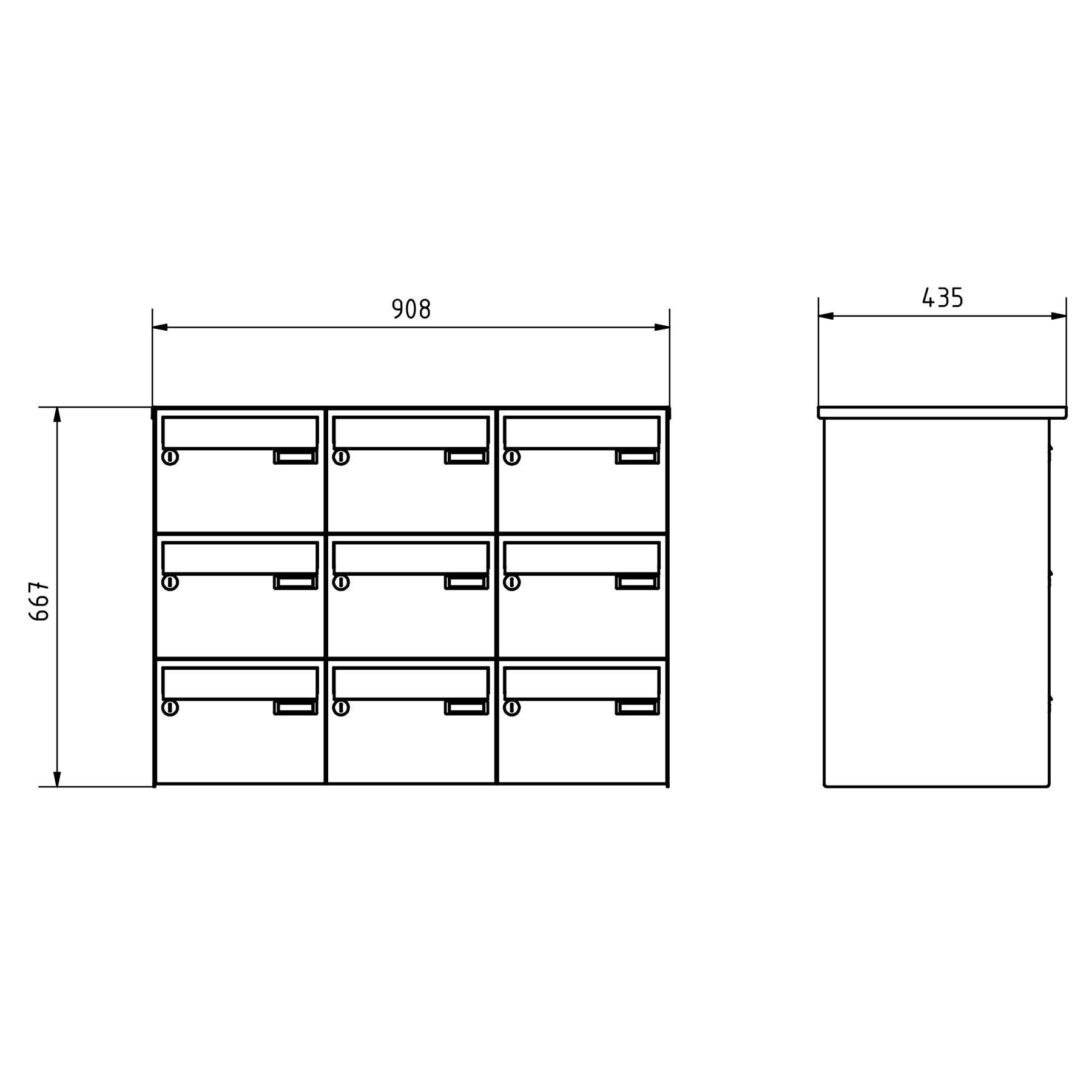 9-point stainless steel surface-mounted letterbox system Design BASIC 385 A 220 - polished V2A stainless steel 9-point stainless steel surface-mounted letterbox system Design BASIC 385 A 220 - polished V2A stainless steel