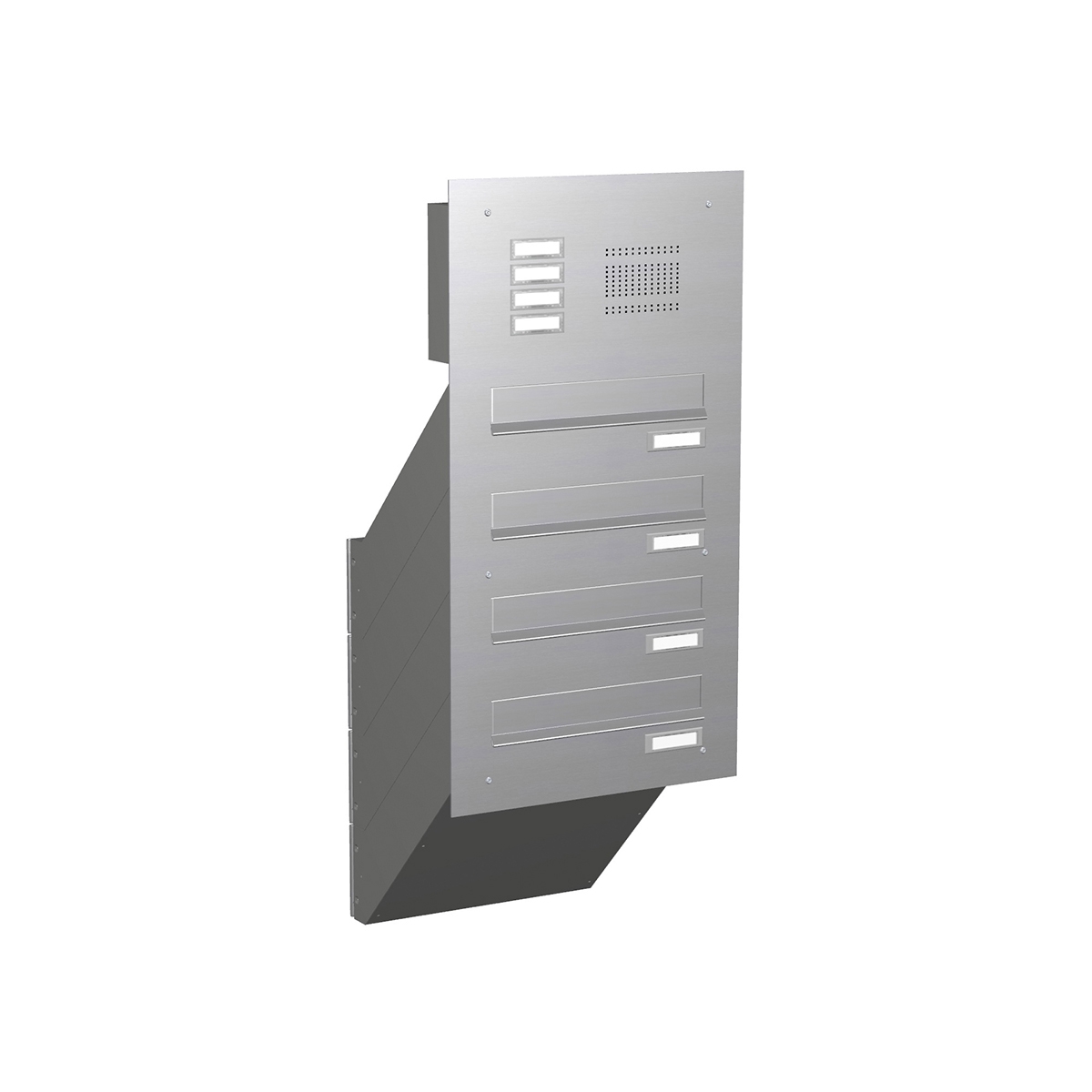 Stainless steel wall-mounted letterbox system BASIC 623 - Doorbell intercom - 4 parties Stainless steel wall-mounted letterbox system BASIC 623 - Doorbell intercom - 4 parties
