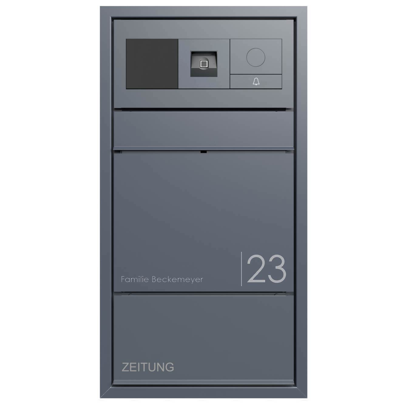 Design flush-mounted letterbox GOETHE UP with newspaper compartment - RAL of your choice - GIRA System 106 Keyless In - VIDEO complete set Design flush-mounted letterbox GOETHE UP with newspaper compartment - RAL of your choice - GIRA System 106 Keyless In - VIDEO complete set