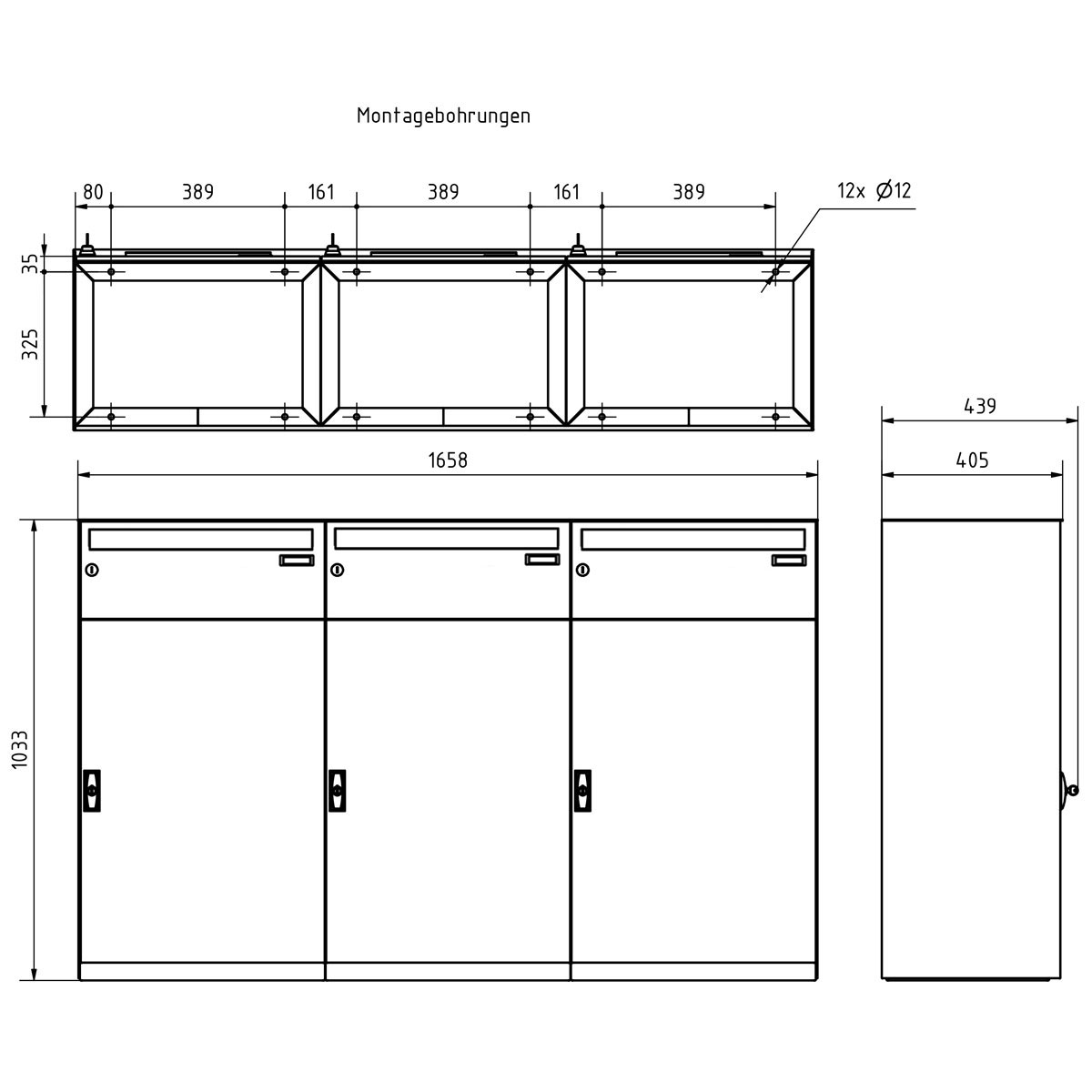 3er XXL parcel locker system BASIC Plus 863X STL with parcel locker 550x770 and letterbox 550x220 - colour of your choice