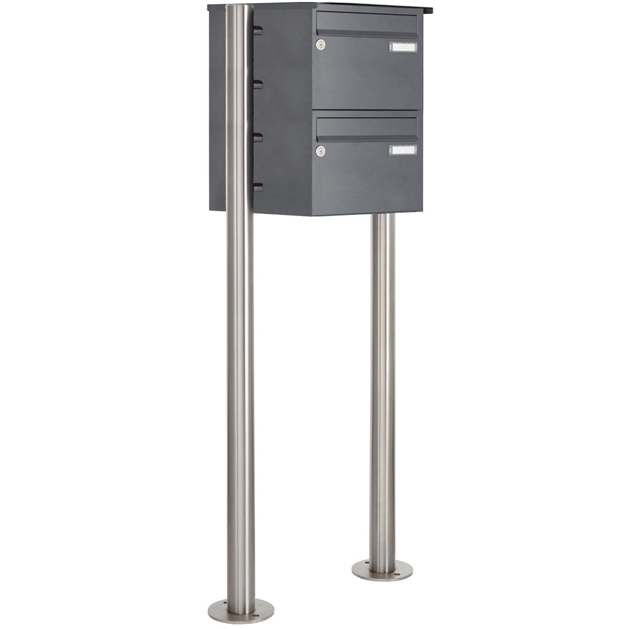 2er Edelstahl Standbriefkasten Design BASIC Plus 385X ST-R - 220mm - RAL nach Wahl