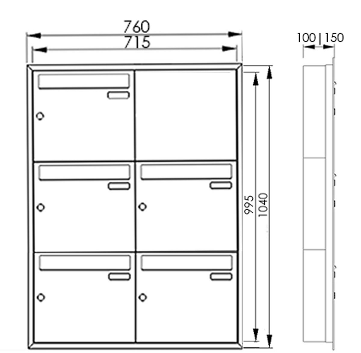 5er 2x3 Edelstahl Unterputz Briefkastenanlage BASIC Plus 382XU UP mit Klingelkasten 5er 2x3 Edelstahl Unterputz Briefkastenanlage BASIC Plus 382XU UP mit Klingelkasten