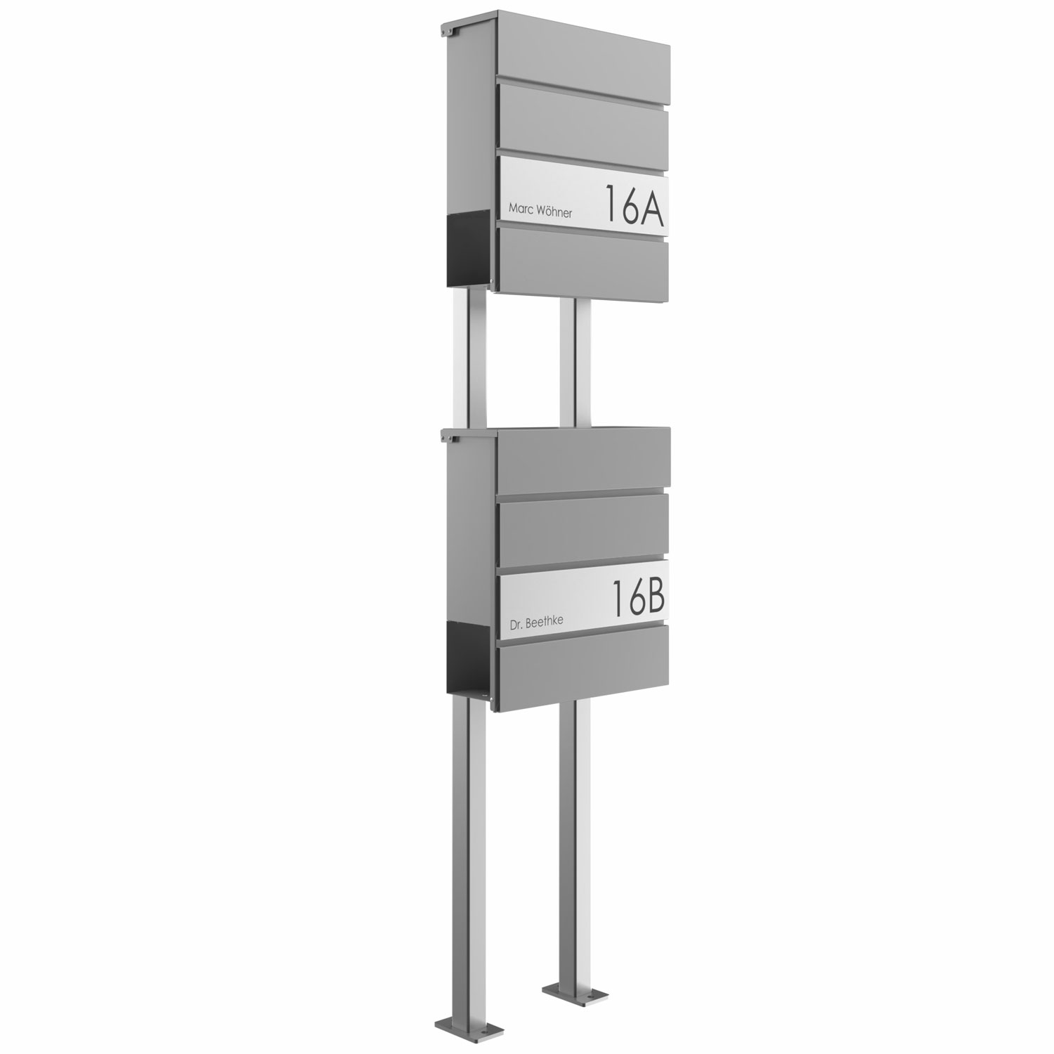 2-post letterbox KANT Edition with newspaper compartment - Elegance 1 design - RAL 9007 grey aluminium