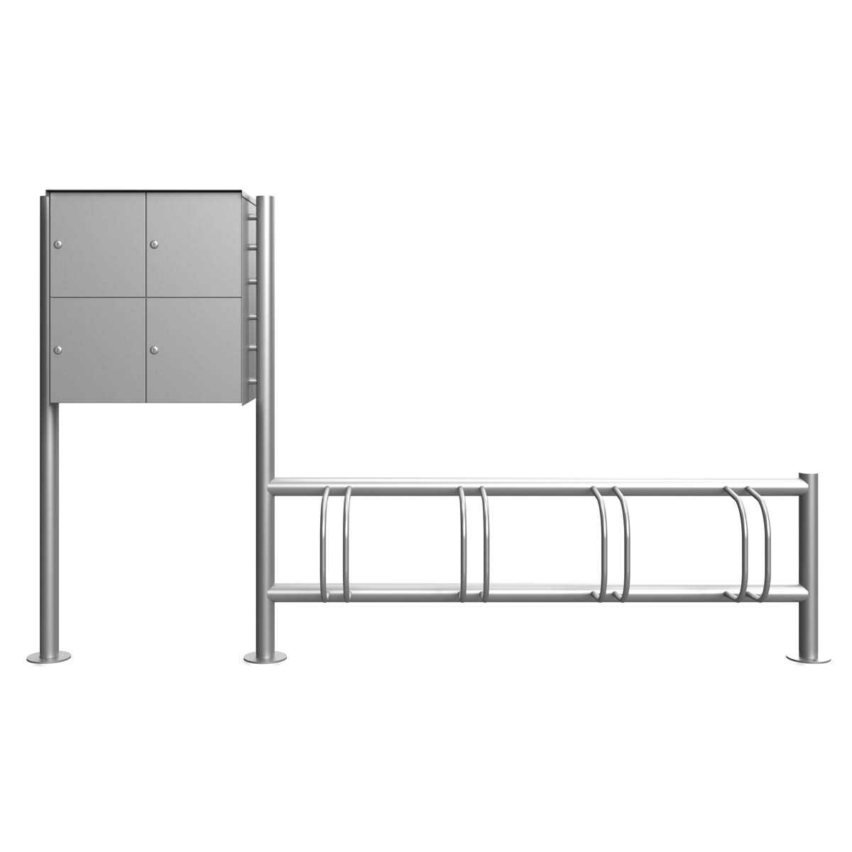 4-seater stainless steel bicycle rack ACHIM with lockers - polished V2A stainless steel 4-seater stainless steel bicycle rack ACHIM with lockers - polished V2A stainless steel