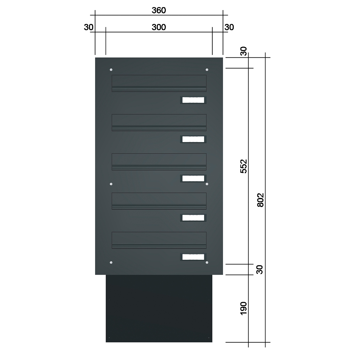 Through-the-wall letterbox BASIC 622 powder-coated - 5 parties Through-the-wall letterbox BASIC 622 powder-coated - 5 parties