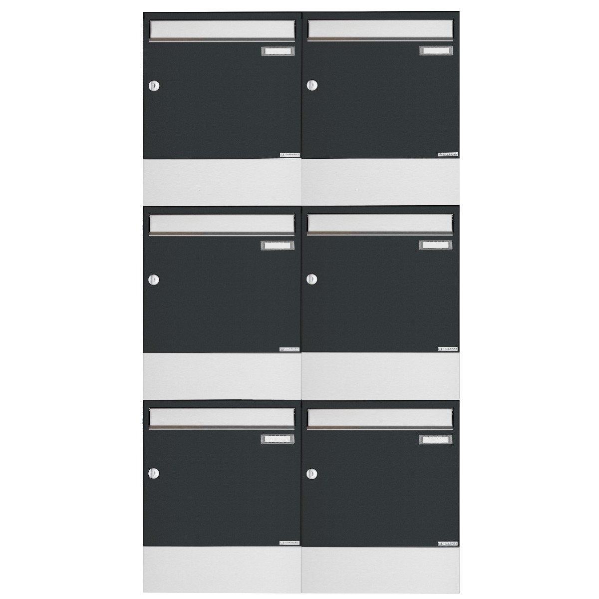 6er 3x2 Aufputz Briefkasten BASIC 382A AP mit Zeitungsfach - Edelstahl-RAL 7016 anthrazitgrau