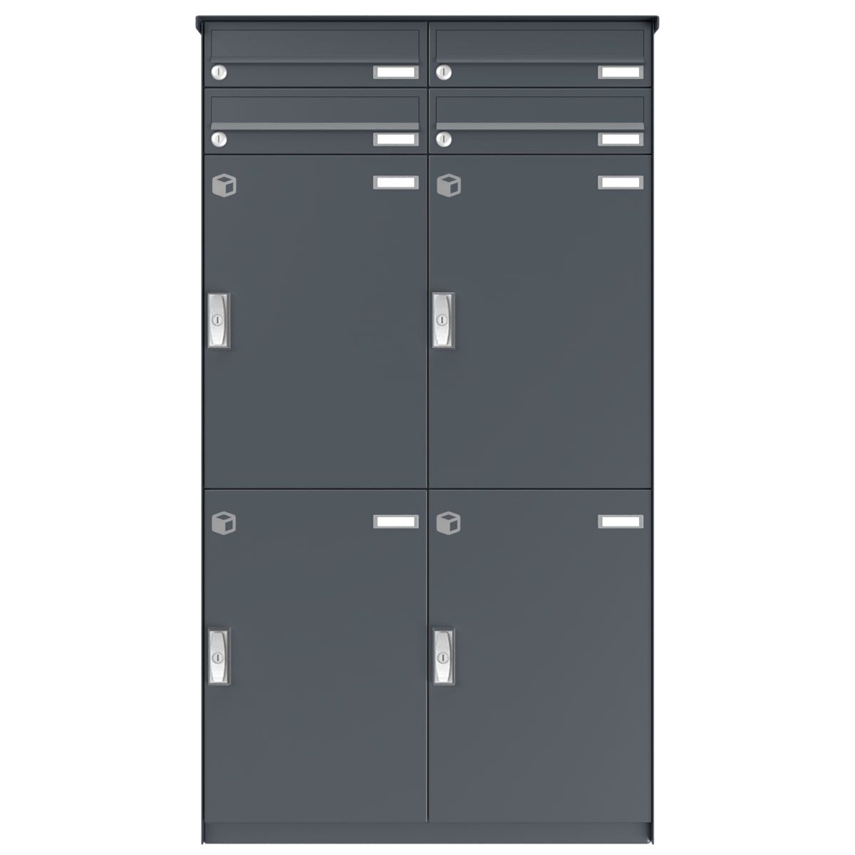 4er Edelstahl Paketfachanlage BASIC Plus 863X STL mit Paketfach 370x550 und Briefkasten 370x110 - Farbe nach Wahl