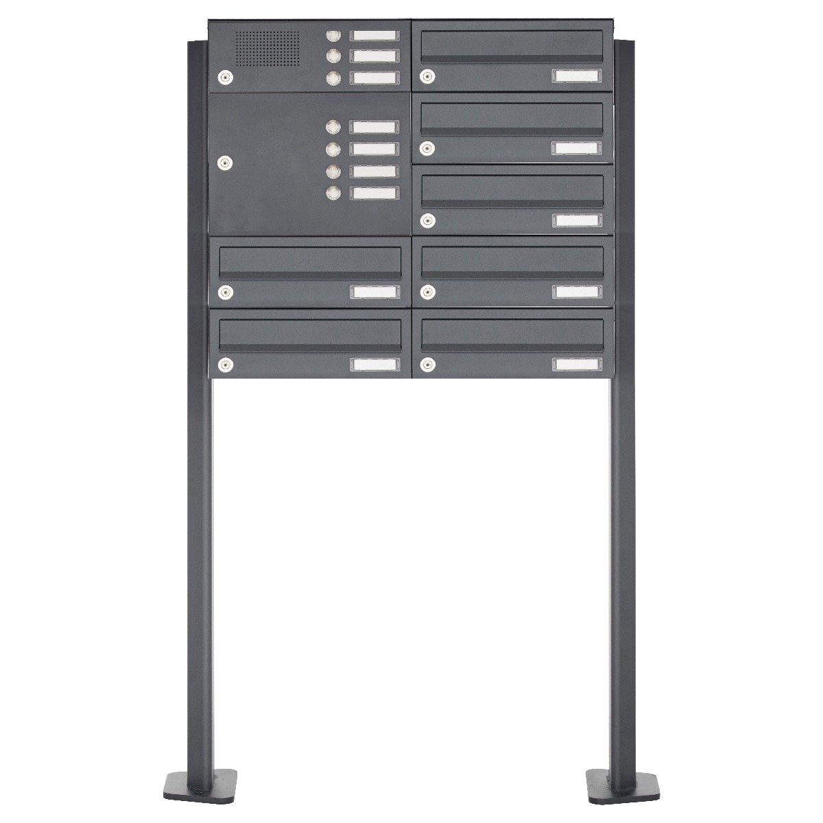 7er Edelstahl Standbriefkasten Design BASIC Plus 385 XP SP mit Klingelkasten - RAL nach Wahl 7er Edelstahl Standbriefkasten Design BASIC Plus 385 XP SP mit Klingelkasten - RAL nach Wahl