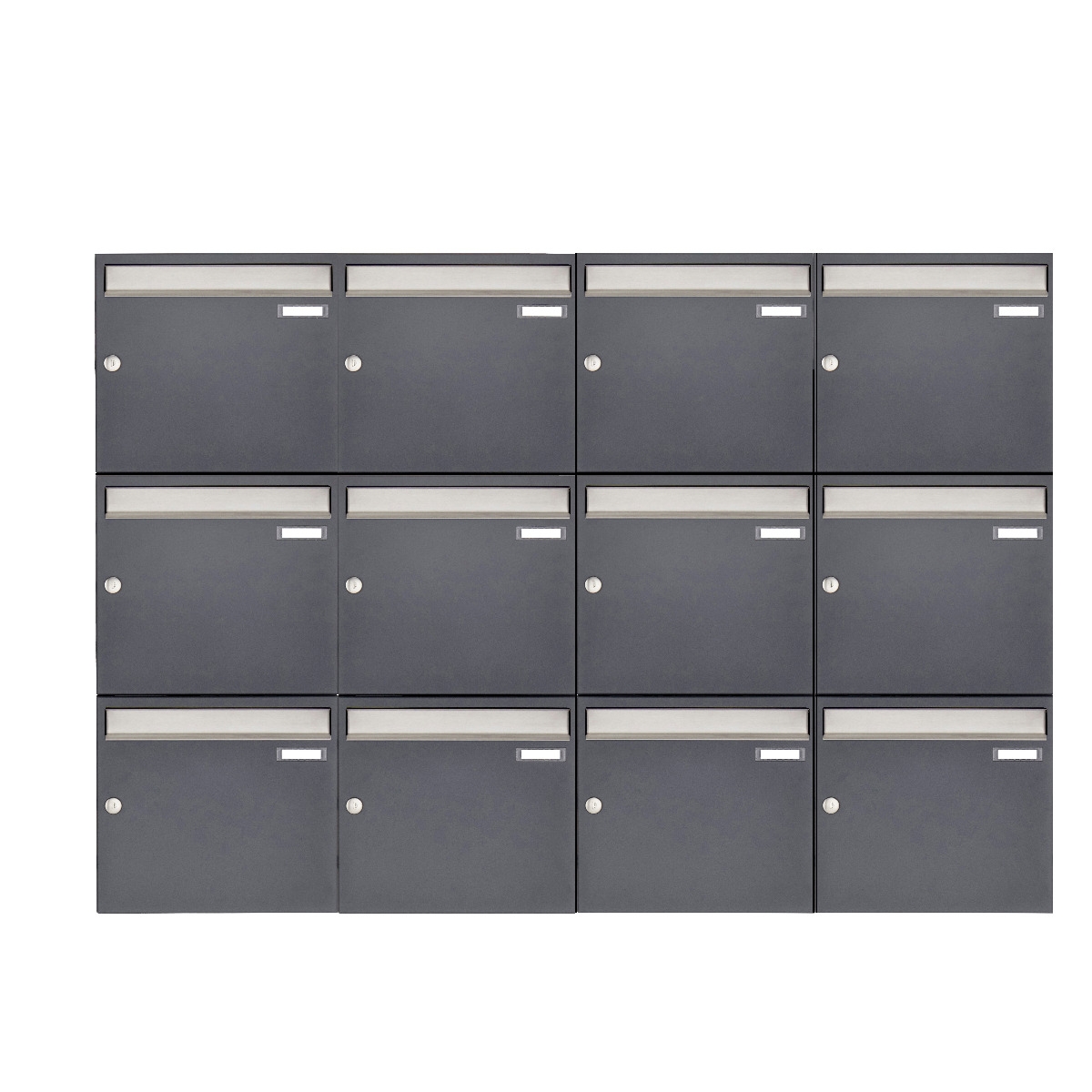 12er 4x3 Aufputz Briefkastenanlage Design BASIC 382 AP - Edelstahl-RAL 7016 anthrazitgrau