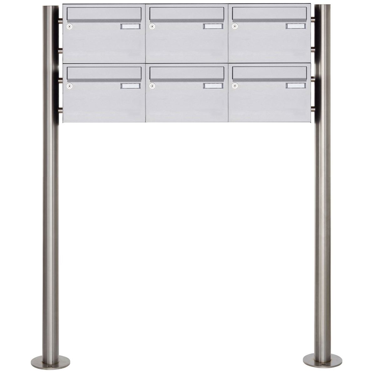 6er 2x3 Edelstahl Standbriefkasten Design BASIC Plus 385 220 X ST R - Edelstahl V2A