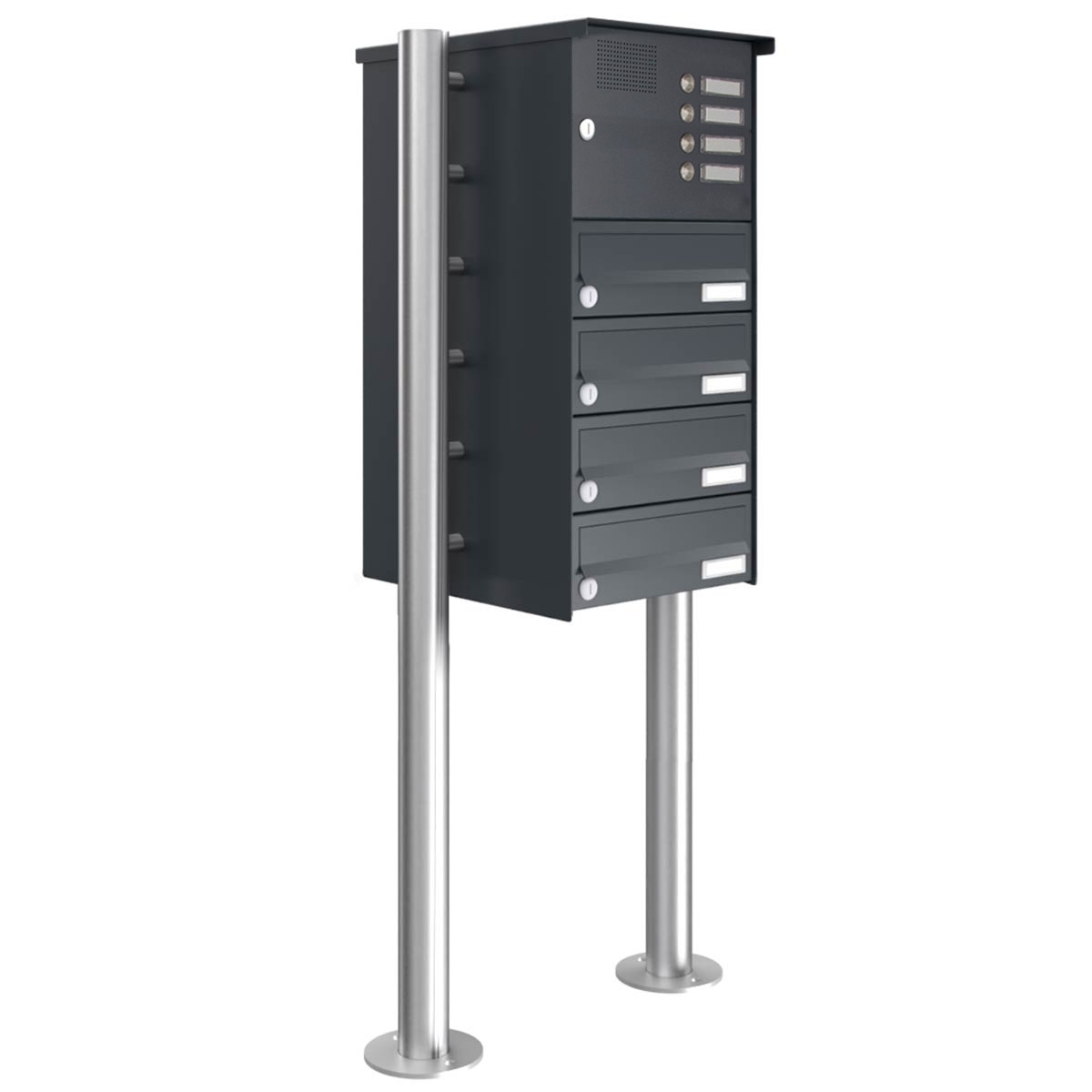 4er Standbriefkasten Design BASIC 385 ST-R mit Klingelkasten - RAL 7016 anthrazitgrau