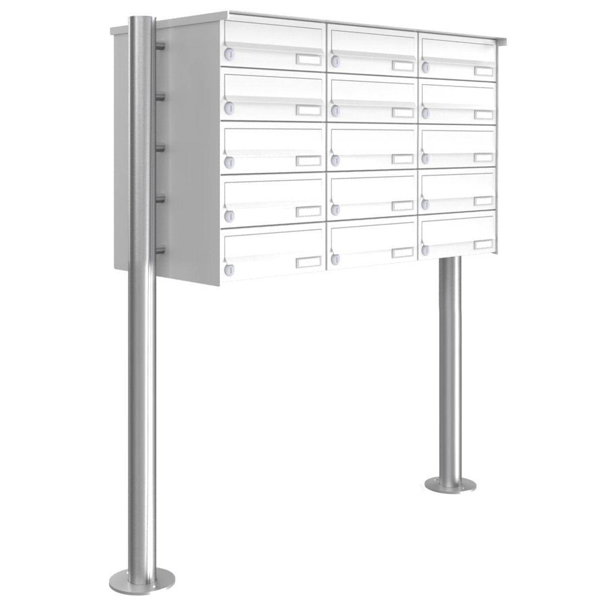 15 Sistema di cassette per le lettere 5x3 autoportante Design BASIC 385-9016 ST-R - RAL 9016 bianco traffico