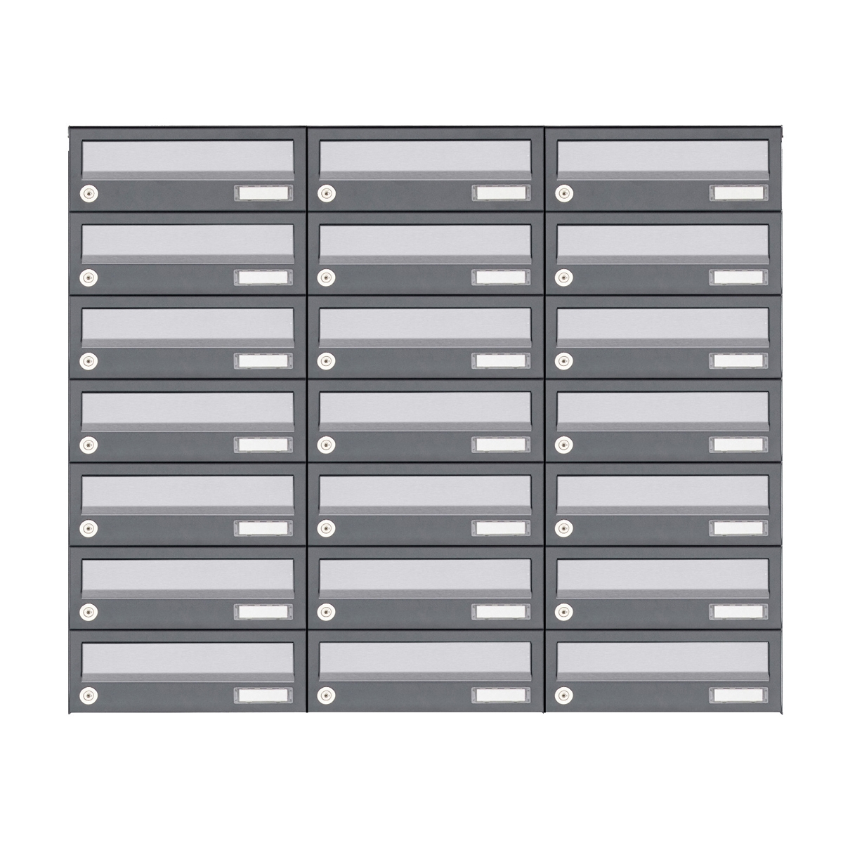 21er 7x3 Aufputz Briefkastenanlage Design BASIC 385A AP - Edelstahl-RAL 7016 anthrazit 21er 7x3 Aufputz Briefkastenanlage Design BASIC 385A AP - Edelstahl-RAL 7016 anthrazit