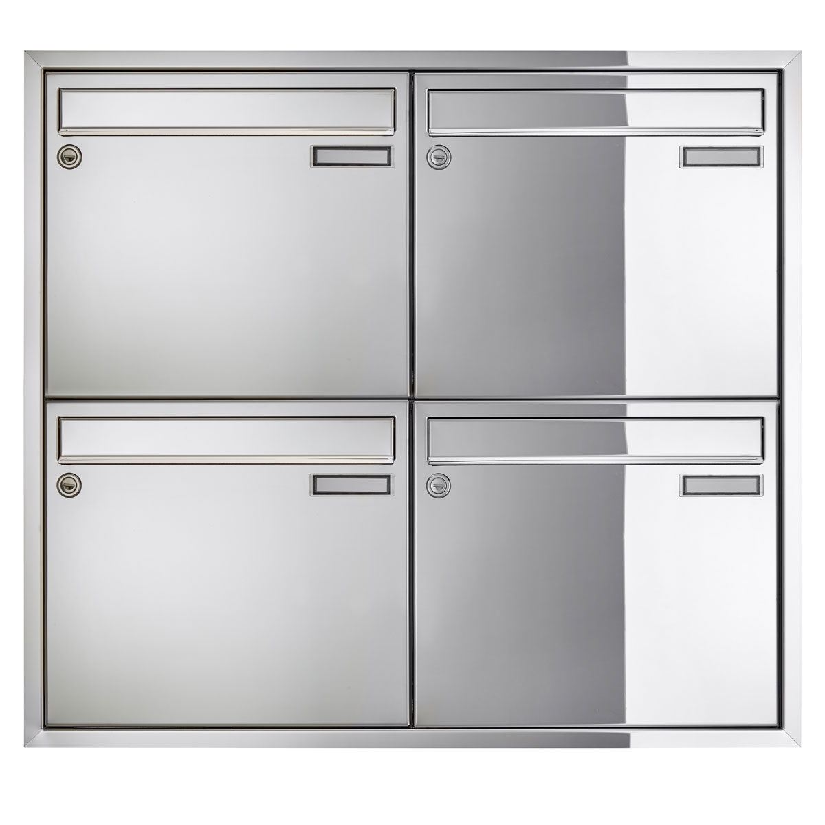 4er 2x2 flush-mounted letterbox system CLASSIC 534C - polished stainless steel similar to chrome - 4 party 4er 2x2 flush-mounted letterbox system CLASSIC 534C - polished stainless steel similar to chrome - 4 party