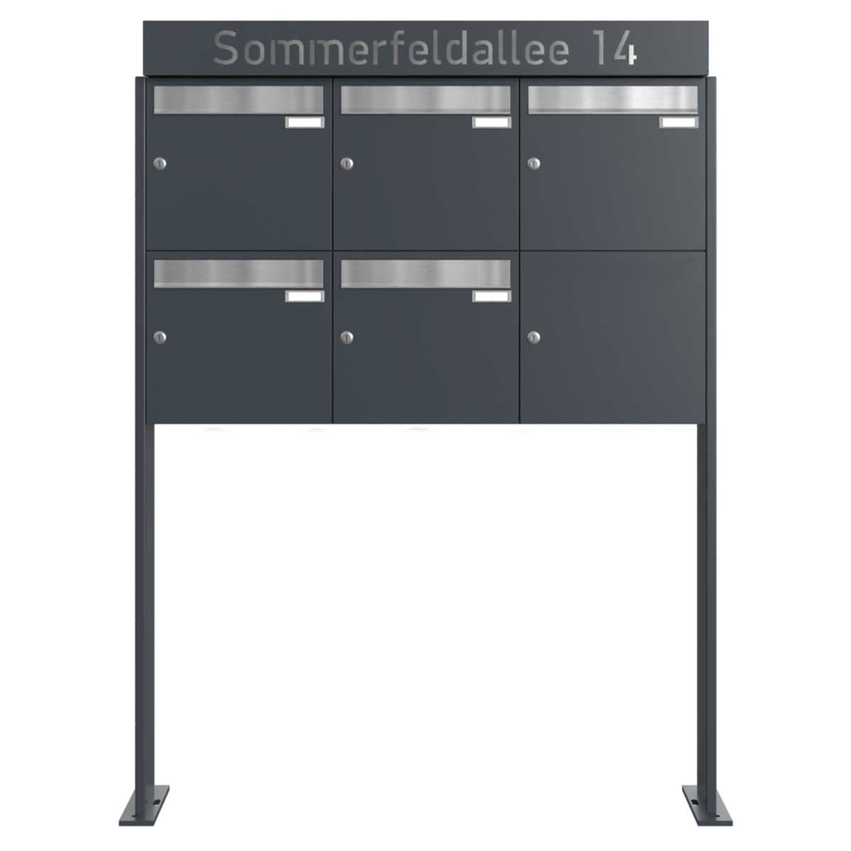 5er Briefkastenanlage freistehend Design BASIC - Edition NELLY - BI-Color VA-RAL 7016 anthrazitgrau 5er Briefkastenanlage freistehend Design BASIC - Edition NELLY - BI-Color VA-RAL 7016 anthrazitgrau