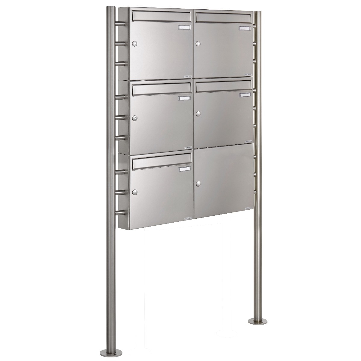 5er 3x2 Edelstahl Standbriefkasten Design BASIC 381 ST-R