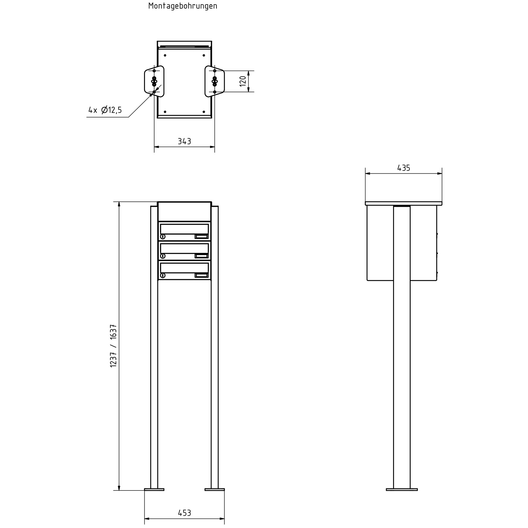 3er Edelstahl Standbriefkasten Design BASIC Plus 385 XP SP mit Klingelkasten - RAL nach Wahl 3er Edelstahl Standbriefkasten Design BASIC Plus 385 XP SP mit Klingelkasten - RAL nach Wahl
