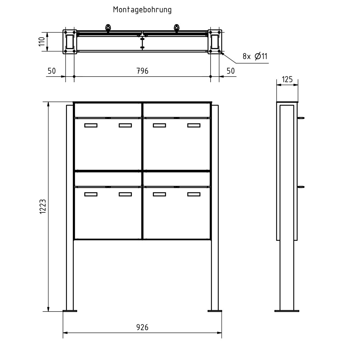 4er 2x2 Design Standbriefkasten GOETHE ST-Q - RAL nach Wahl 4er 2x2 Design Standbriefkasten GOETHE ST-Q - RAL nach Wahl