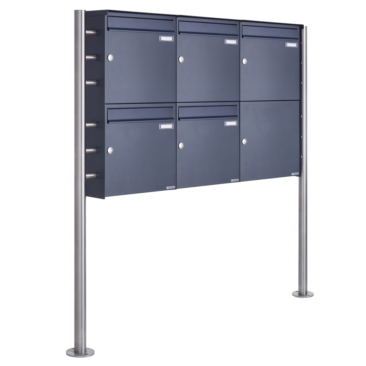 5er 2x3 Edelstahl Standbriefkasten Design BASIC Plus 381X ST R - RAL nach Wahl