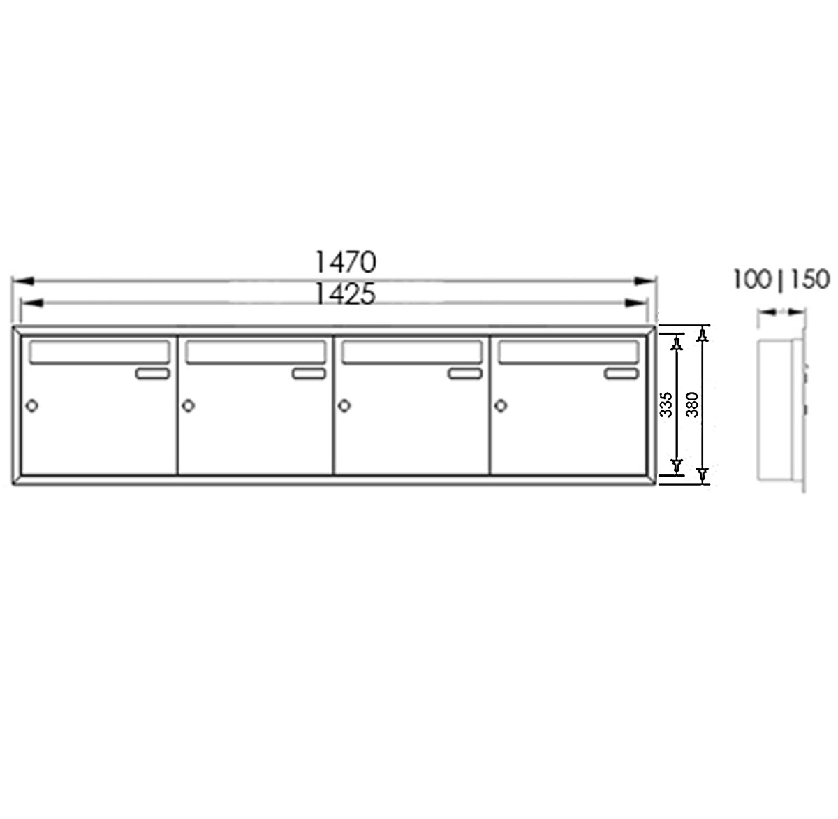 4 x 1 roestvast stalen inbouwbrievenbus BASIC Plus 382XU UP - RAL naar keuze - 4 partijen 4 x 1 roestvast stalen inbouwbrievenbus BASIC Plus 382XU UP - RAL naar keuze - 4 partijen