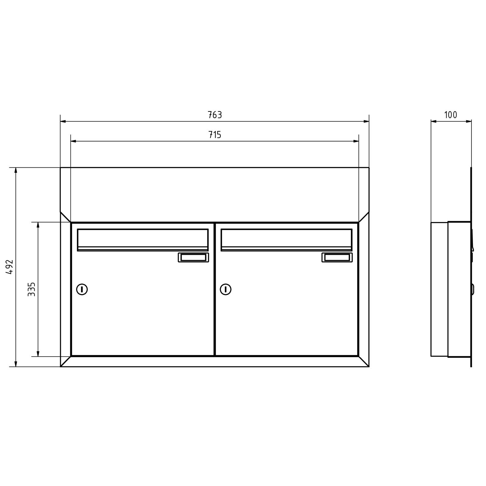 2 x 1 flush-mounted letterbox system BASIC - Edition NELLY - BI-Color VA-RAL 7016 anthracite grey 2 x 1 flush-mounted letterbox system BASIC - Edition NELLY - BI-Color VA-RAL 7016 anthracite grey