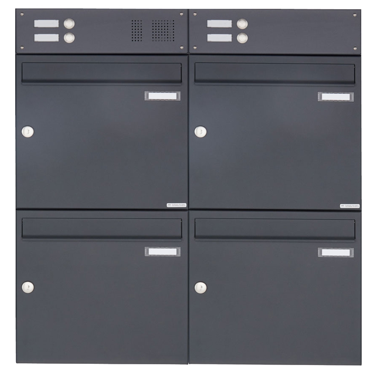4er Aufputz Briefkasten Design BASIC 382A AP mit Klingelkasten - RAL 7016 anthrazitgrau 4er Aufputz Briefkasten Design BASIC 382A AP mit Klingelkasten - RAL 7016 anthrazitgrau