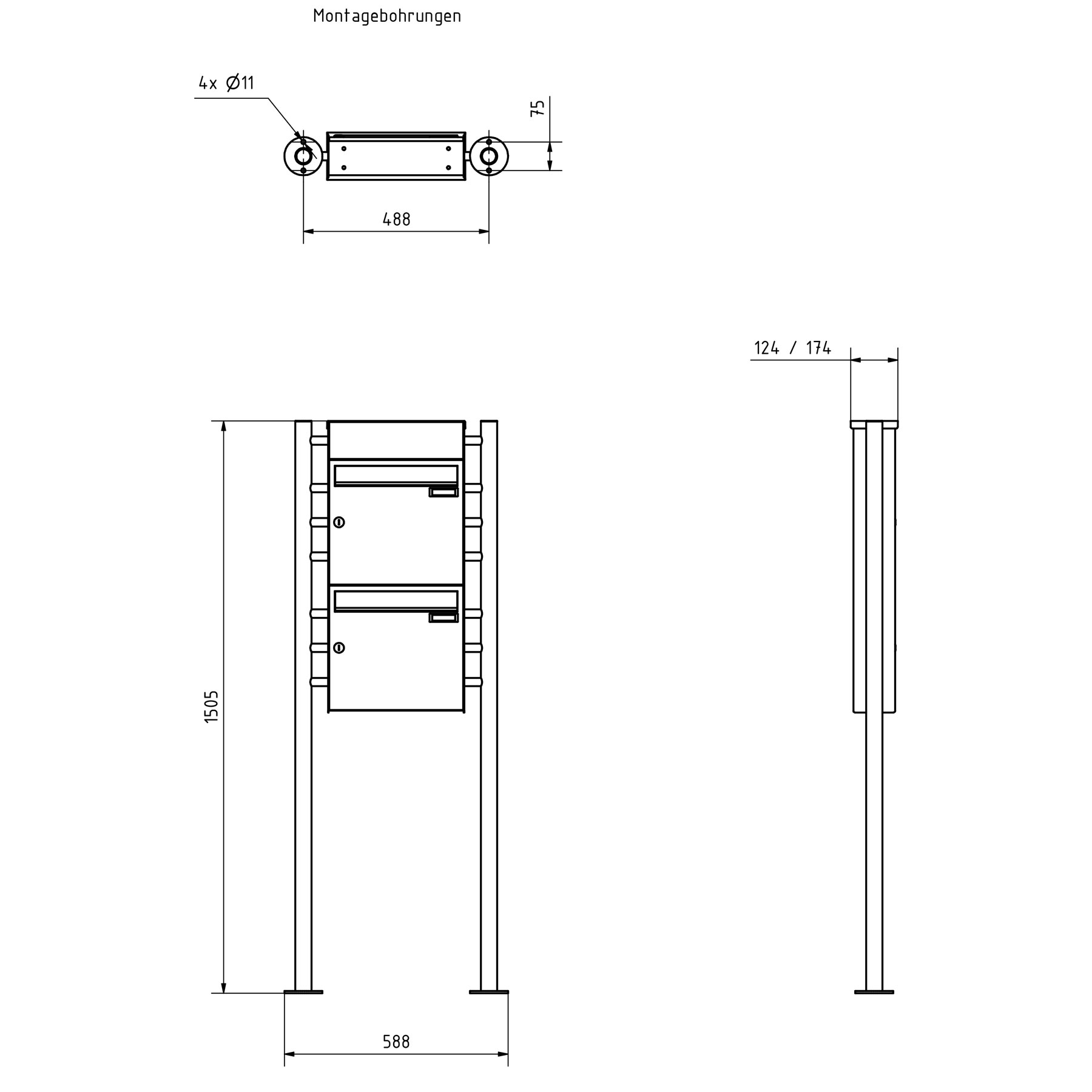 2er Standbriefkasten Design BASIC Plus 381X ST-R mit Klingelkasten - Edelstahl V2A geschliffen 2er Standbriefkasten Design BASIC Plus 381X ST-R mit Klingelkasten - Edelstahl V2A geschliffen