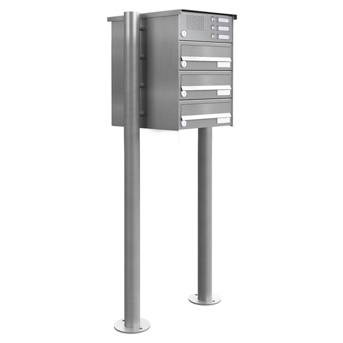 3er Standbriefkasten Design BASIC 385-VA ST-R mit Klingelkasten - Edelstahl V2A, geschliffen 3er Standbriefkasten Design BASIC 385-VA ST-R mit Klingelkasten - Edelstahl V2A, geschliffen