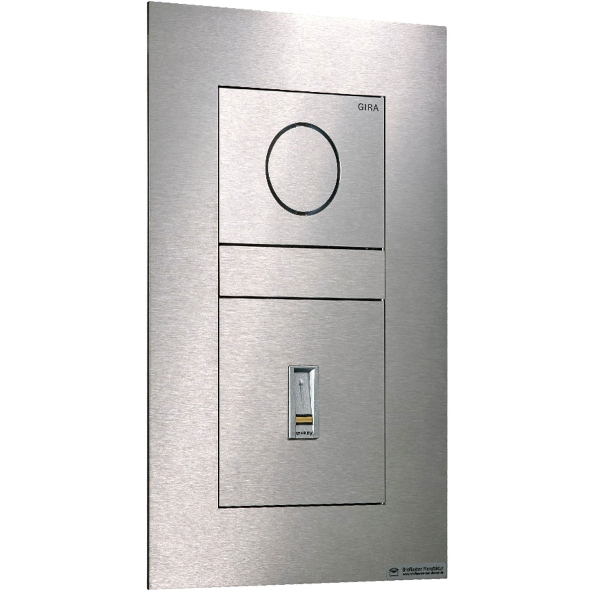 22ae7245bc6914bf4ec41e5b60423a4306a5d32a Roestvrij stalen frontpaneel voor inbouwmontage van GIRA System 106 - voorbereid voor 2-voudige montage - Verticaal