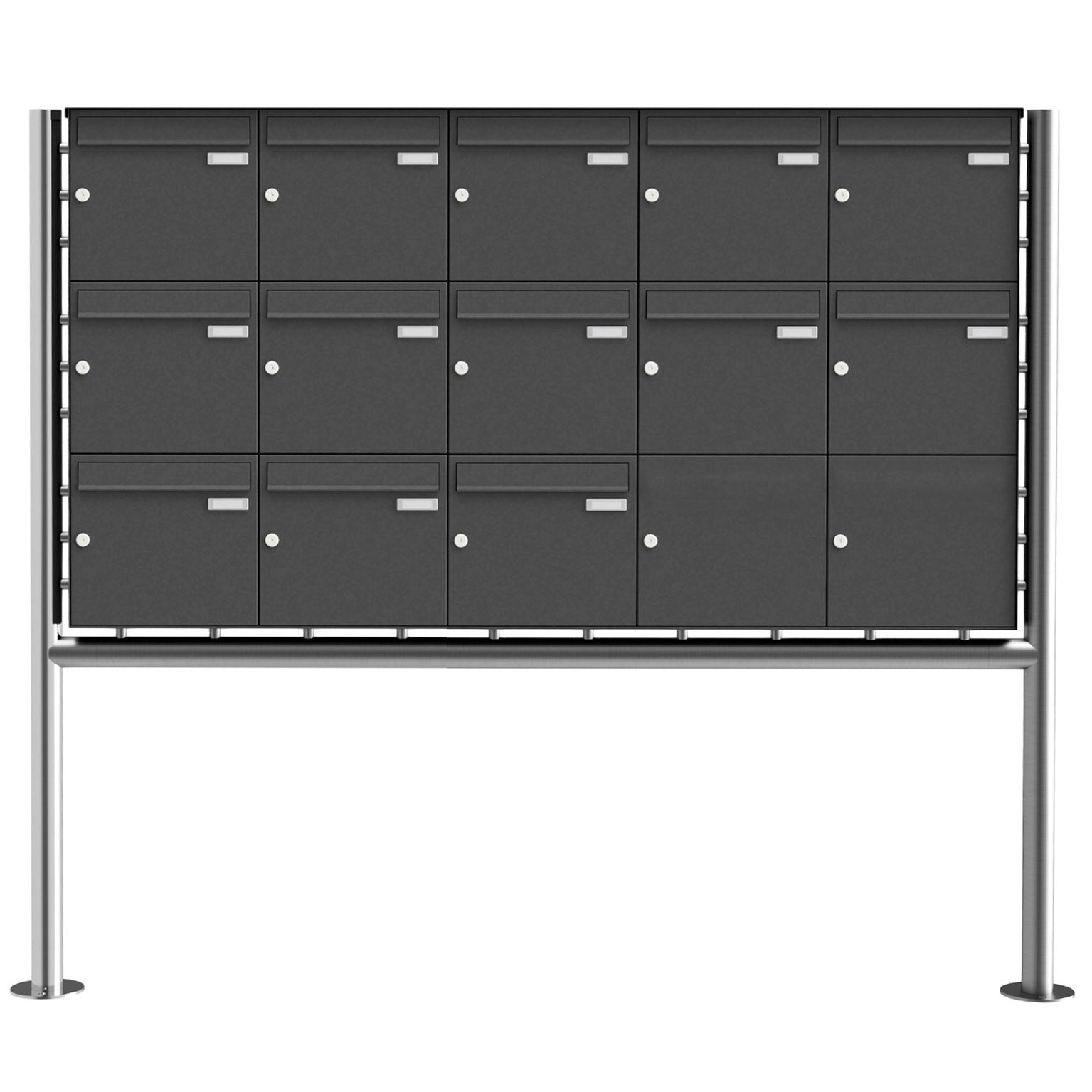 13er 3x5 Edelstahl Standbriefkasten Design BASIC Plus 381X ST-R - RAL nach Wahl