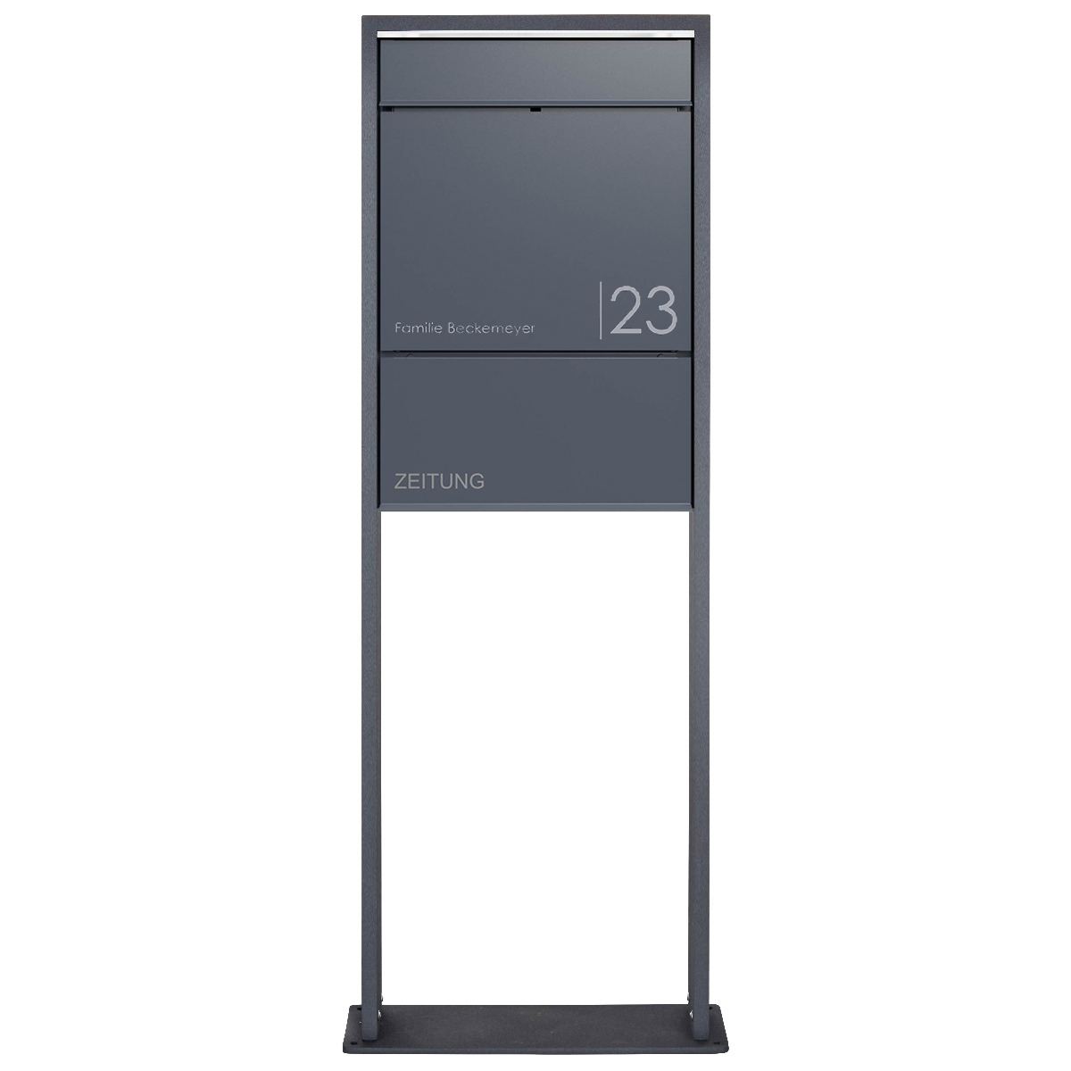 Design free-standing letterbox GOETHE LIB with newspaper compartment - LED design element - RAL of your choice Design free-standing letterbox GOETHE LIB with newspaper compartment - LED design element - RAL of your choice