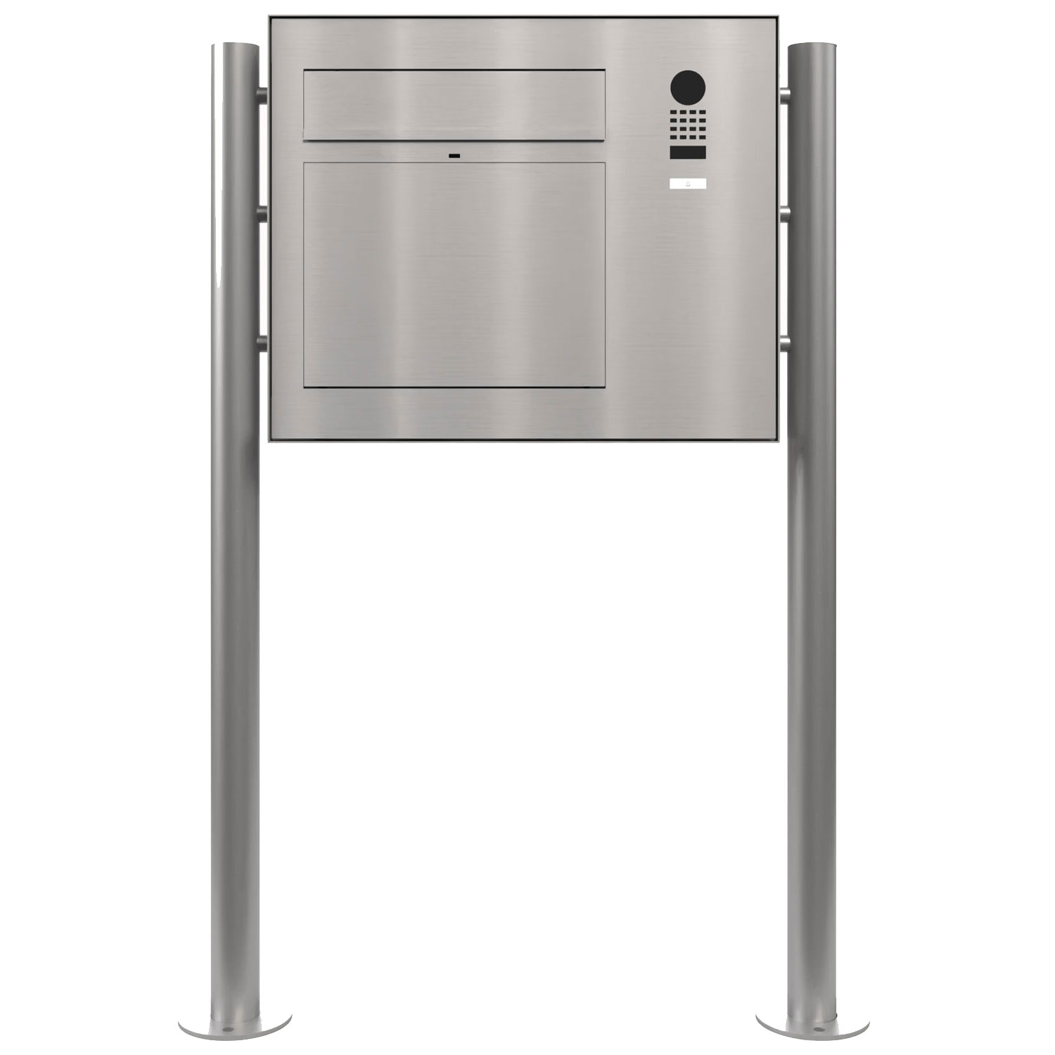 Design Standbriefkasten GRIMM ST-R - Edelstahl geschliffen mit DoorBird Video-Sprechanlage rechts
